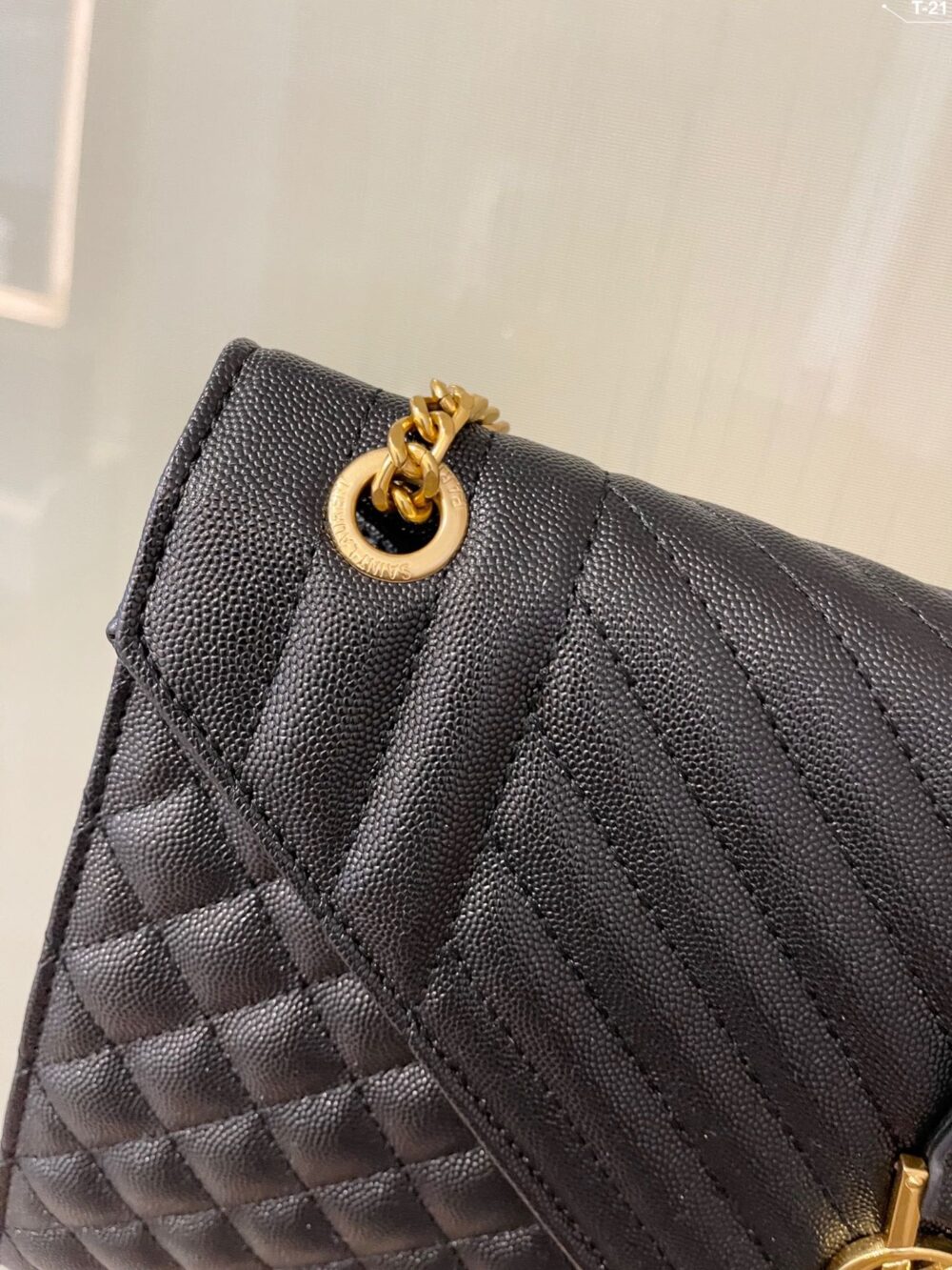 SAINT LAURENT ENVELOPE LARGE BAG IN MIX MATELASSÉ GRAIN DE POUDRE EMBOSSED BLACK GOLD 31CM 600166BOW911000 - Image 6