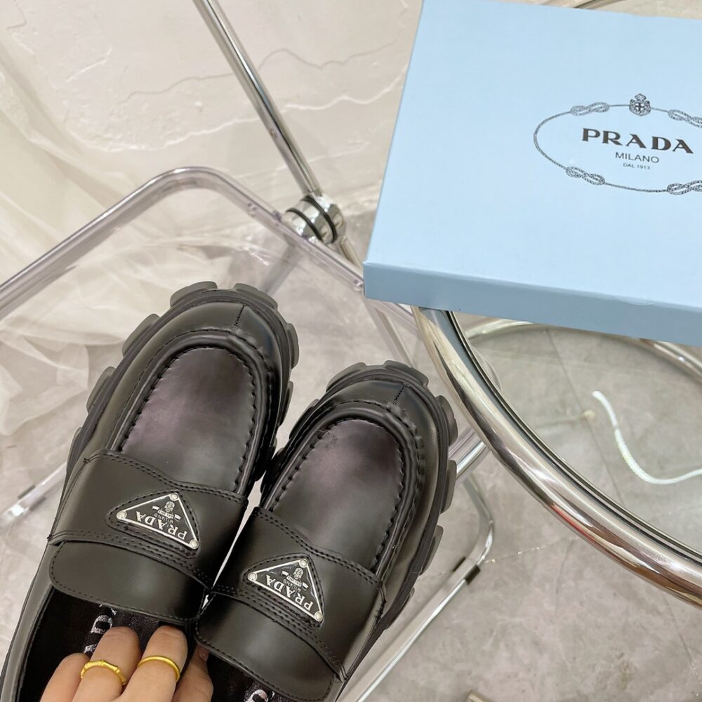 PRADA MONOLITH BRUSHED LEATHER LOAFERS BLACK 2DE129 B4L F0002 - Image 5
