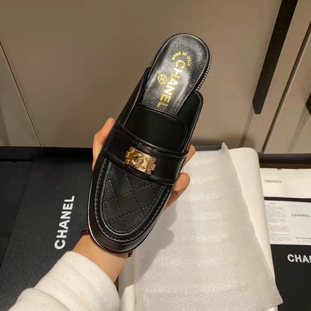 CHANEL CASUAL PAIN LAETHER ELEGANT MULES SANDALS BLACK - Image 8