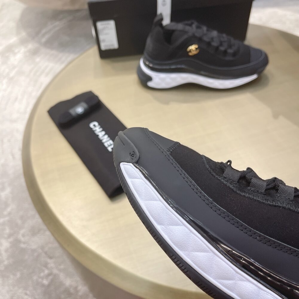 CHANEL LOGO LOW TOP TRAINER SNEAKER BLACK G35617 Y53646 94305 - Image 7