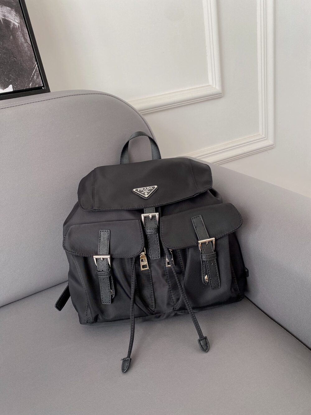 PRADA RE NYLON MEDIUM BACKPACK BLACK 30CM 1BZ677 RV44 F0002 V OOO - Image 10
