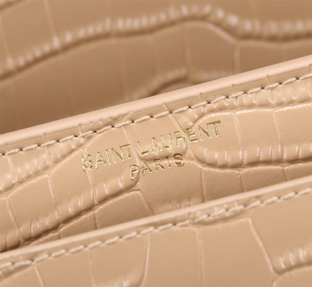 SAINT LAURENT SUNSET MEDIUM CHAIN BAG IN CROCODILE EMBOSSED SHINY APRICOT 22CM 442906DND0N9207 - Image 6