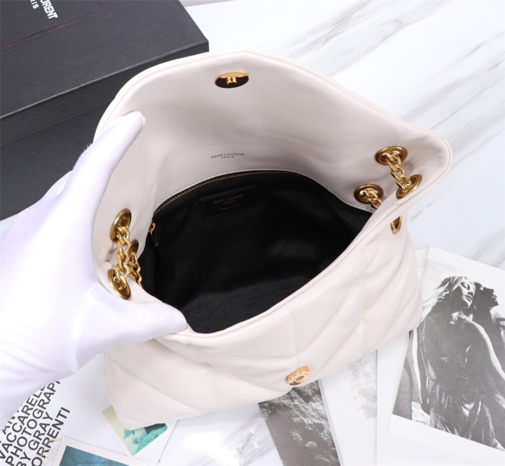 SAINT LAURENT PUFFER SMALL CHAIN BAG IN QUILTED WHITE GOLD 29CM 5774761EL079207 - Image 3