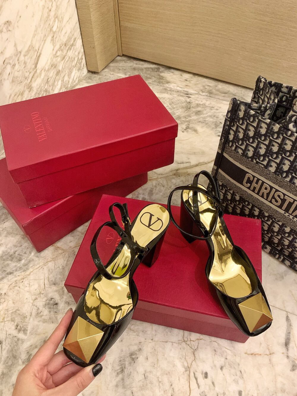 VALENTINO ONE STUD PUMP IN PATENT LEATHER 90MM BLACK XW2S0DT4LAF0NO - Image 5