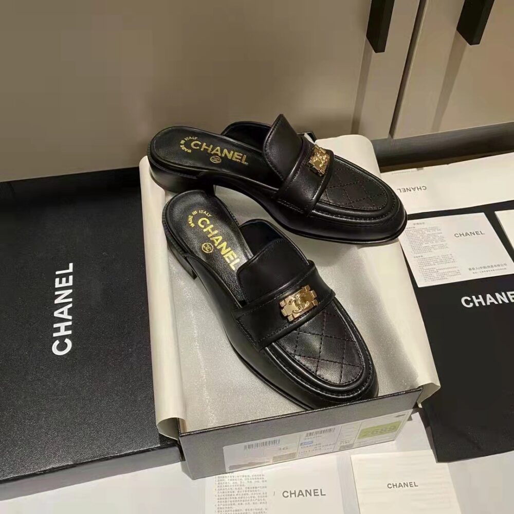 CHANEL CASUAL PAIN LAETHER ELEGANT MULES SANDALS BLACK - Image 9
