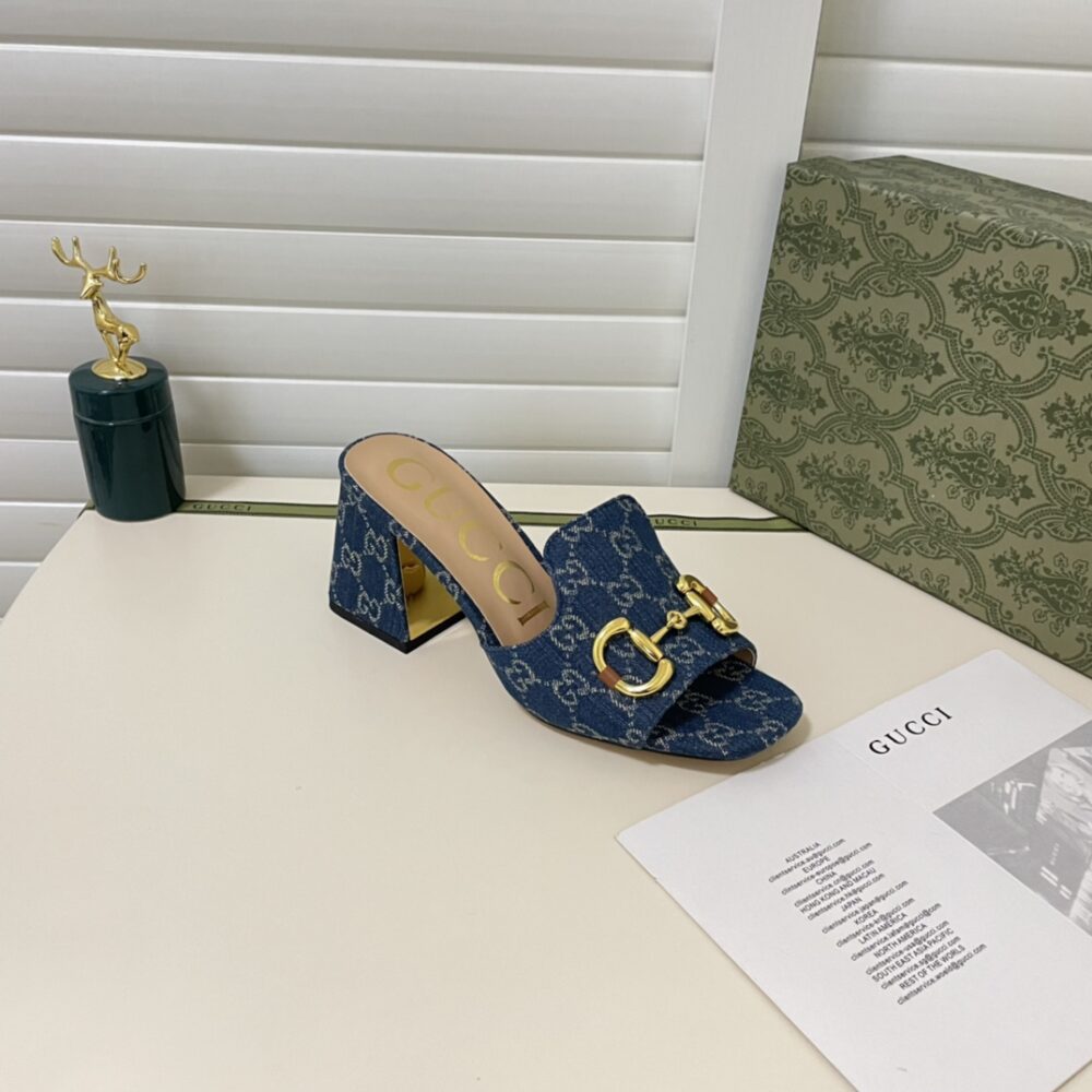 GUCCI WOMEN'S SLIDE MONOGRAM SANDAL WITH HORSEBIT BLUE - Image 7