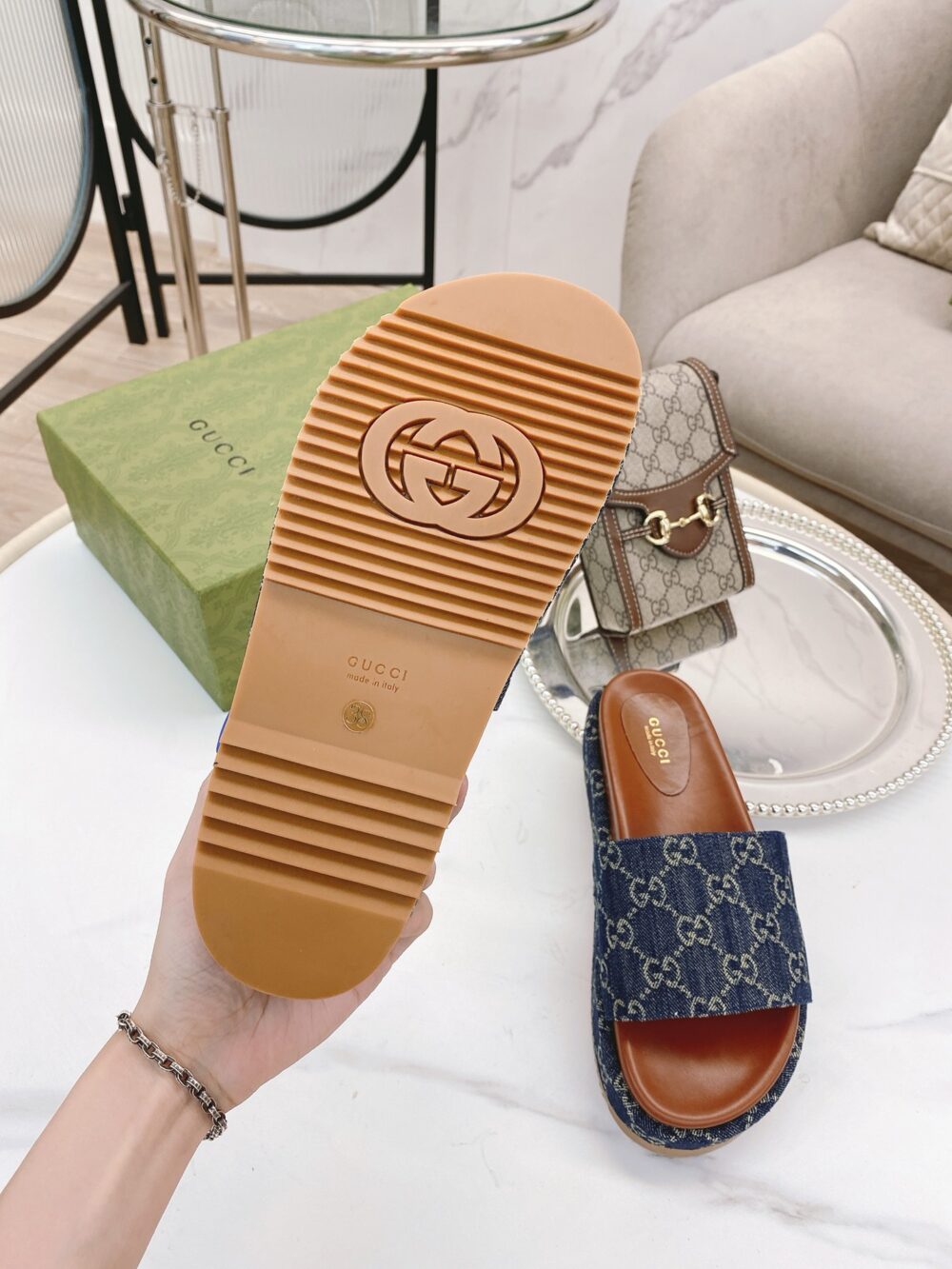 GUCCI WOMEN'S PLATFORM SLIDE SANDAL BLUE ‎623212 2KQ00 4402 - Image 5