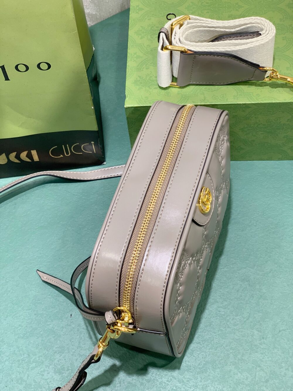GUCCI GG MATELASSE LEATHER SMALL BAG GREY 702234 UM8HG 1563 - Image 7