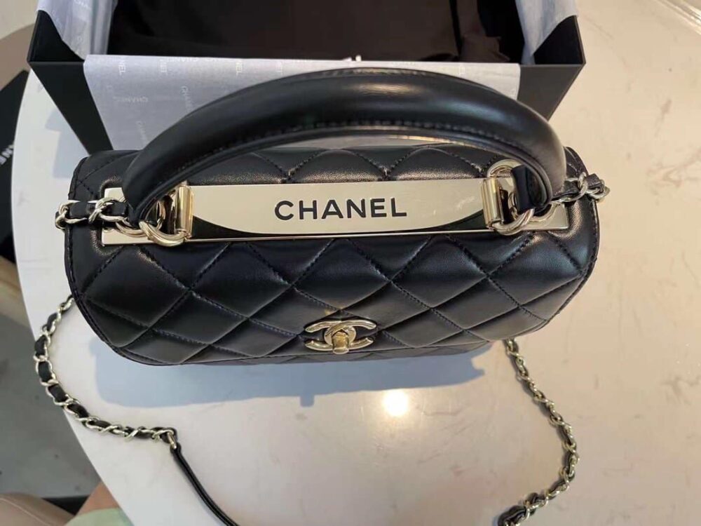 CHANEL FLAP BAG WITH TOP HANDLE BAG WITH GOLD METAL BLACK 25CM A92236 Y60767 94305 - Image 3