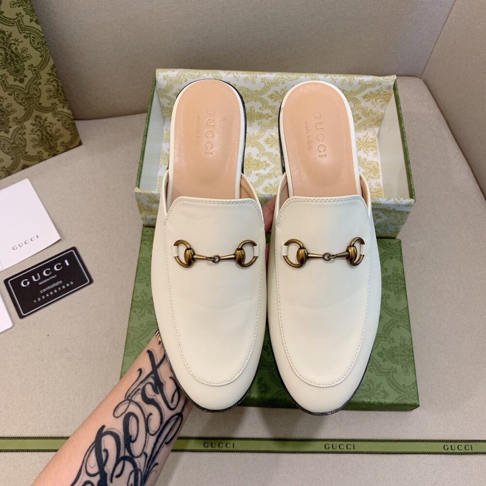 GUCCI PRINCETOWN LEATHER SLIPPER WHITE 423513 C9D00 9022 - Image 10