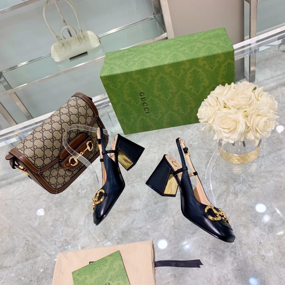 GUCCI WOMEN'S MID HEEL SLINGBACK WITH HORSEBIT BLACK ‎643892 C9D00 1000 - Image 8