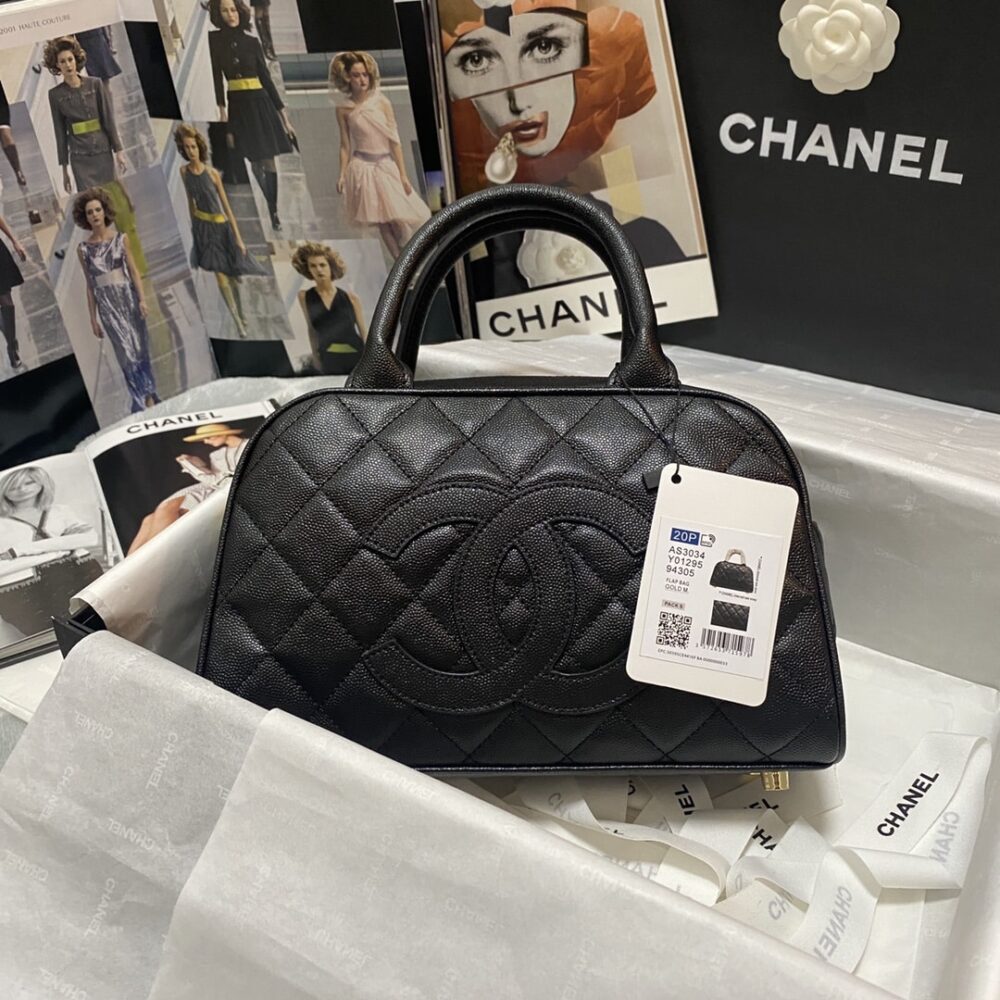 CHANEL TIMELESS CC QUILTED CAVIAR BOWLER BAG BLACK 25CM - Image 8