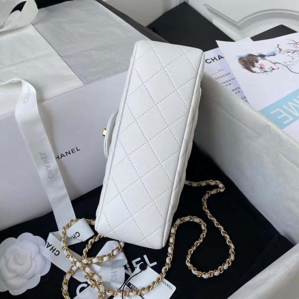 CHANEL MINI FLAP BAG WITH TOP HANDLE WHITE AS2431 - Image 9