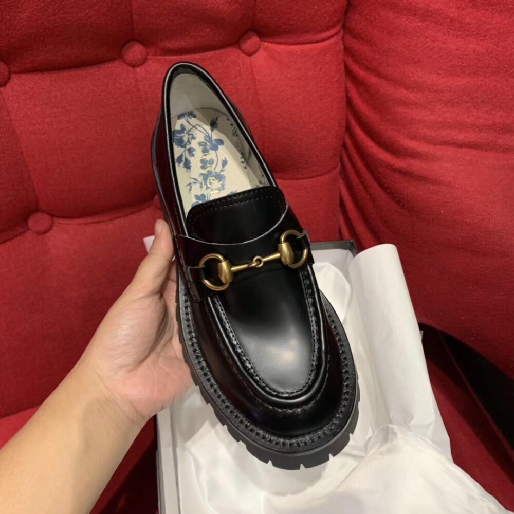 GUCCI WOMEN’S LEATHER LUG SOLE HORSEBIT LOAFERS BLACK 577236 DS800 1000 - Image 4