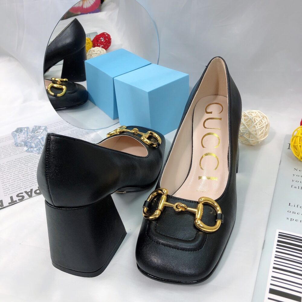 GUCCI WOMEN'S MID HEEL PUMP WITH HORSEBIT BLACK 643886 C9D00 1000 - Image 5