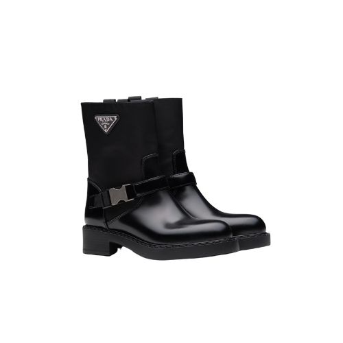 PRADA BRUSHED LEATHER AND RE-NYLON BOOTS BLACK 1U682M3LF7F0002FB050