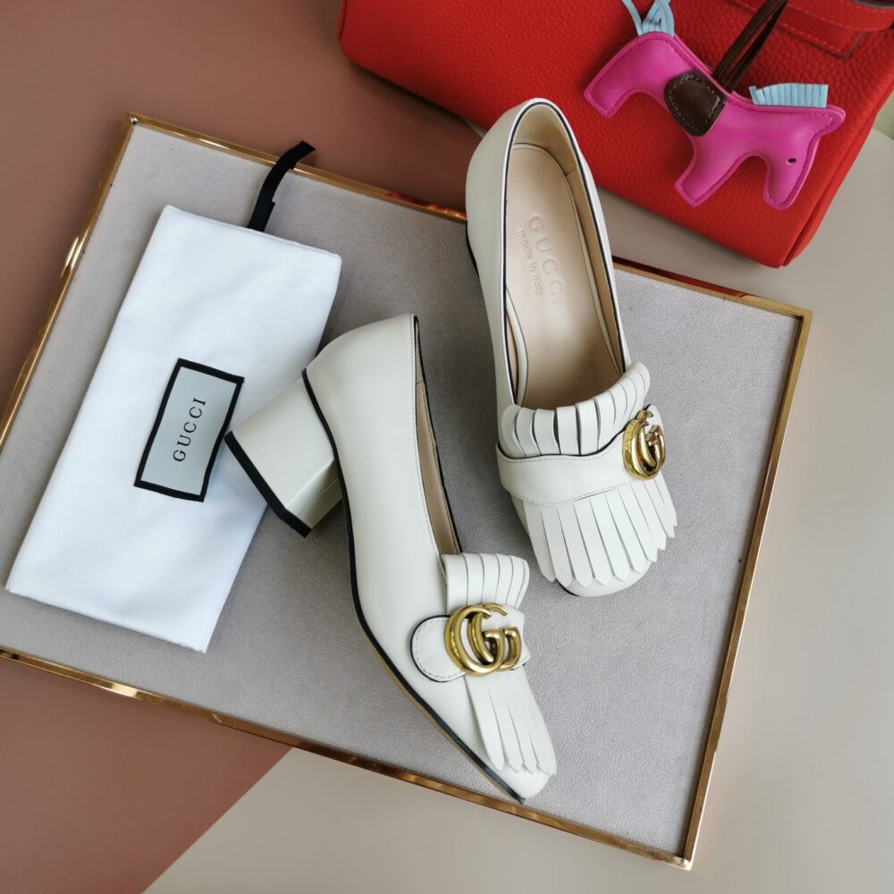 GUCCI MID HEEL PUMP LEATHER WHITE 408208 C9D00 9022 - Image 9