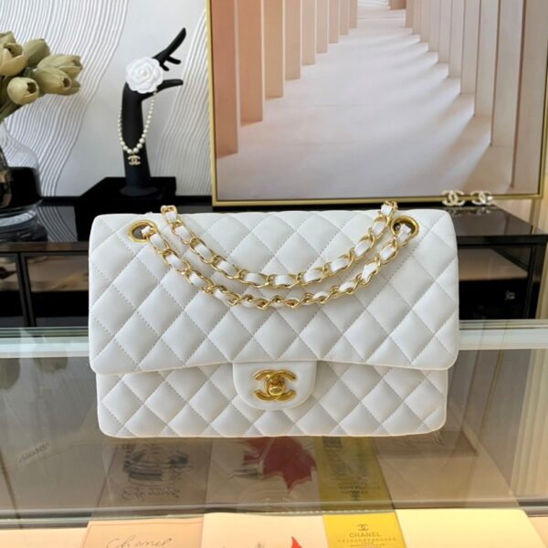 CHANEL CLASSIC MEDIUM HANDBAG WHITE 25CM A01112 - Image 7