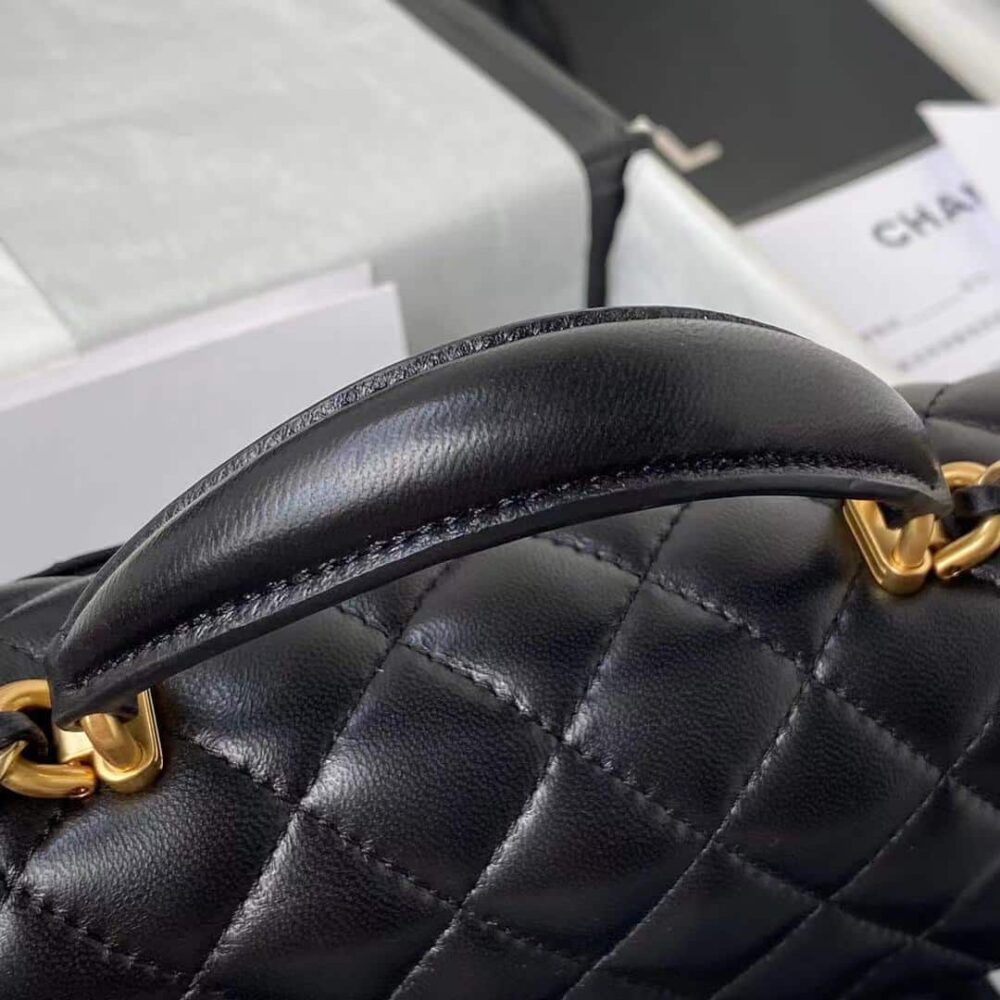 CHANEL MINI FLAP BAG WITH TOP HANDLE GOLD HARDWARE BLACK 20CM AS2431 B05810 94305 - Image 9