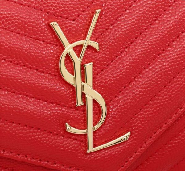 SAINT LAURENT CASSANDRE MATELASSÉ ENVELOPE CHAIN WALLET IN GRAIN DE POUDRE EMBOSSED LEATHER OPYUM RED 695108BOW016008 - Image 10