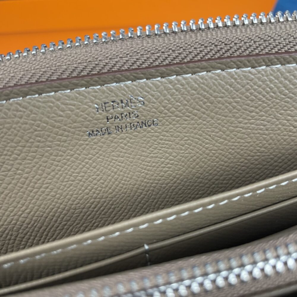 HERMES EVELYNE CHEVRE LEATHER ZIP LONG WALLET GREY 19CM - Image 8
