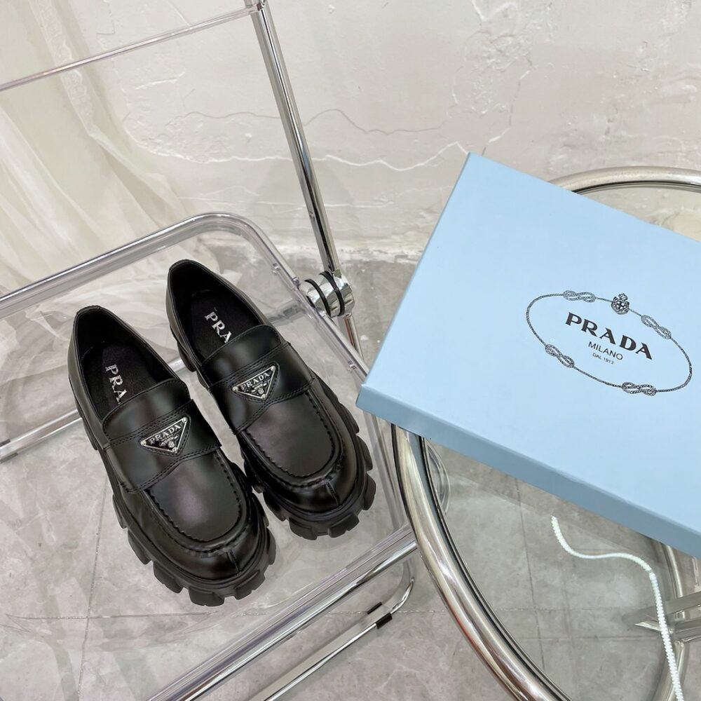 PRADA MONOLITH BRUSHED LEATHER LOAFERS BLACK 2DE129 B4L F0002 - Image 2