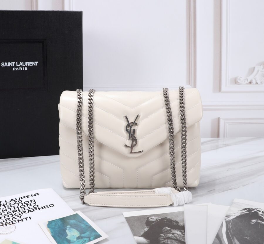 Alternative view of Saint Laurent Loulou Small Chain Bag In Matelassé Y Leather White Silver 23Cm 494699DV726 9207
