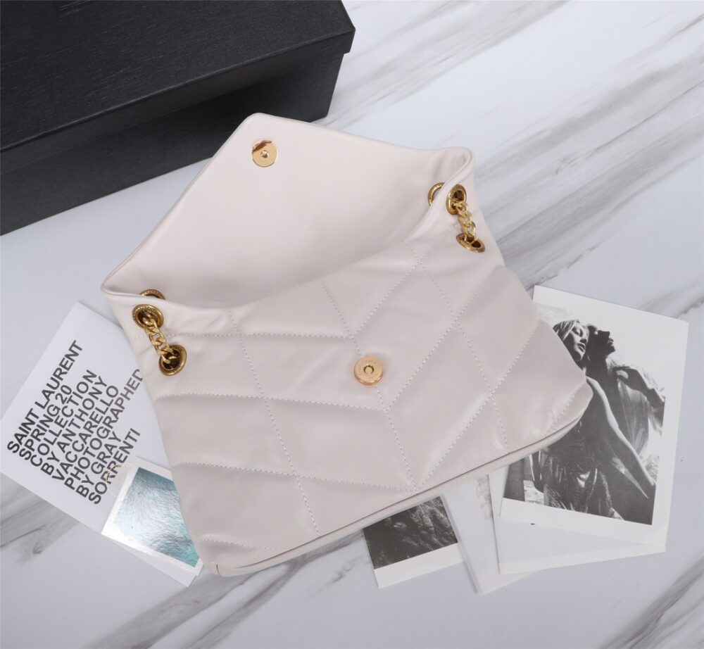 SAINT LAURENT PUFFER SMALL CHAIN BAG IN QUILTED WHITE GOLD 29CM 5774761EL079207 - Image 5