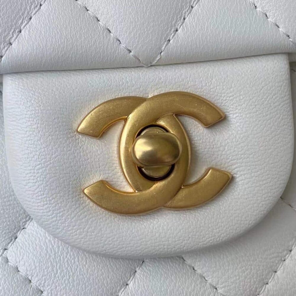 CHANEL MINI FLAP BAG WITH TOP HANDLE WHITE AS2431 - Image 10