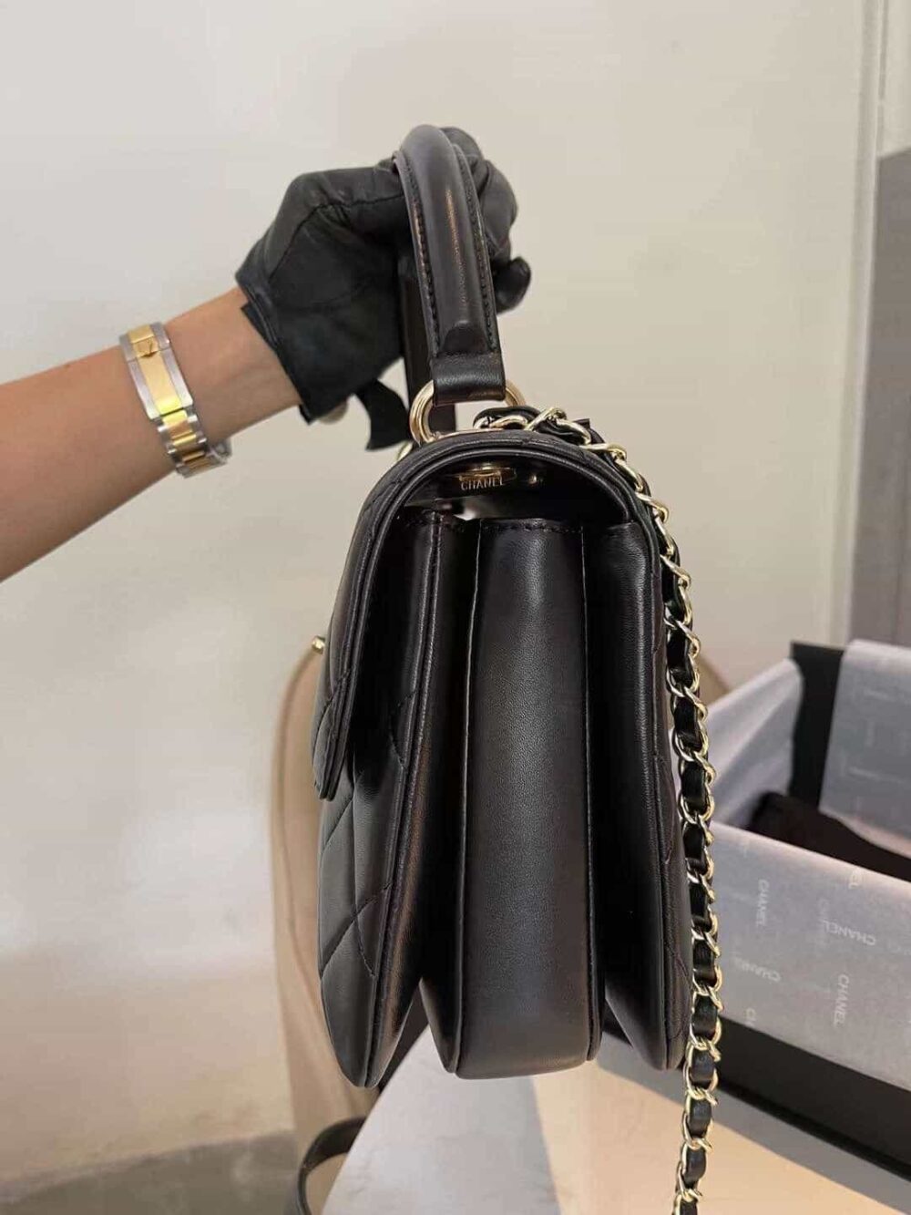 CHANEL FLAP BAG WITH TOP HANDLE BAG WITH GOLD METAL BLACK 25CM A92236 Y60767 94305 - Image 5