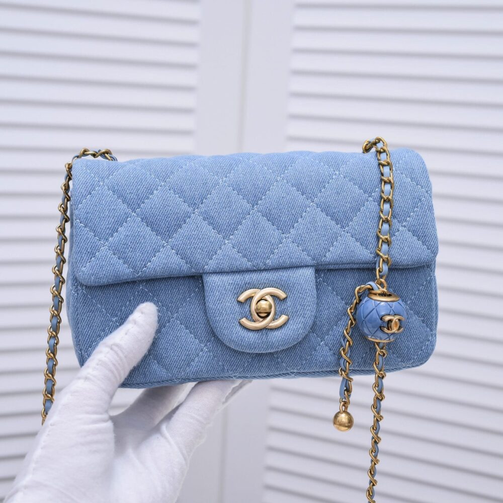 CHANEL MINI FLAP HANDLE DENIM BLUE 20CM - Image 3