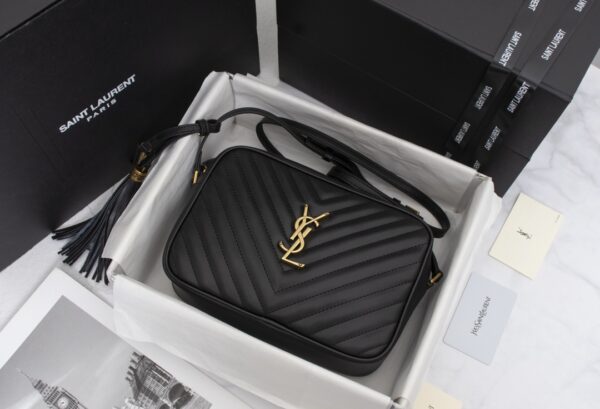 SAINT LAURENT LOU CAMERA BAG IN QUILTED BLACK GOLD LEATHER 23CM 612544DV7071000 - Image 8