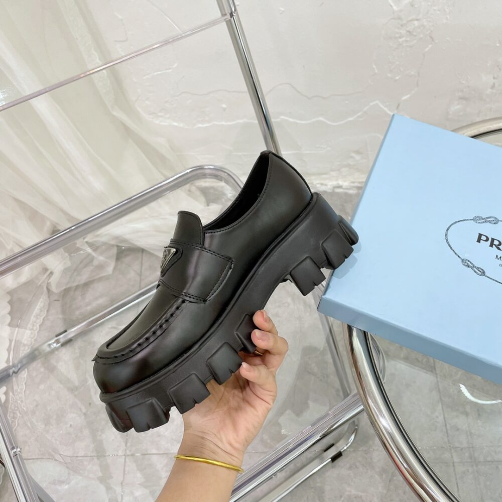 PRADA MONOLITH BRUSHED LEATHER LOAFERS BLACK 2DE129 B4L F0002 - Image 4