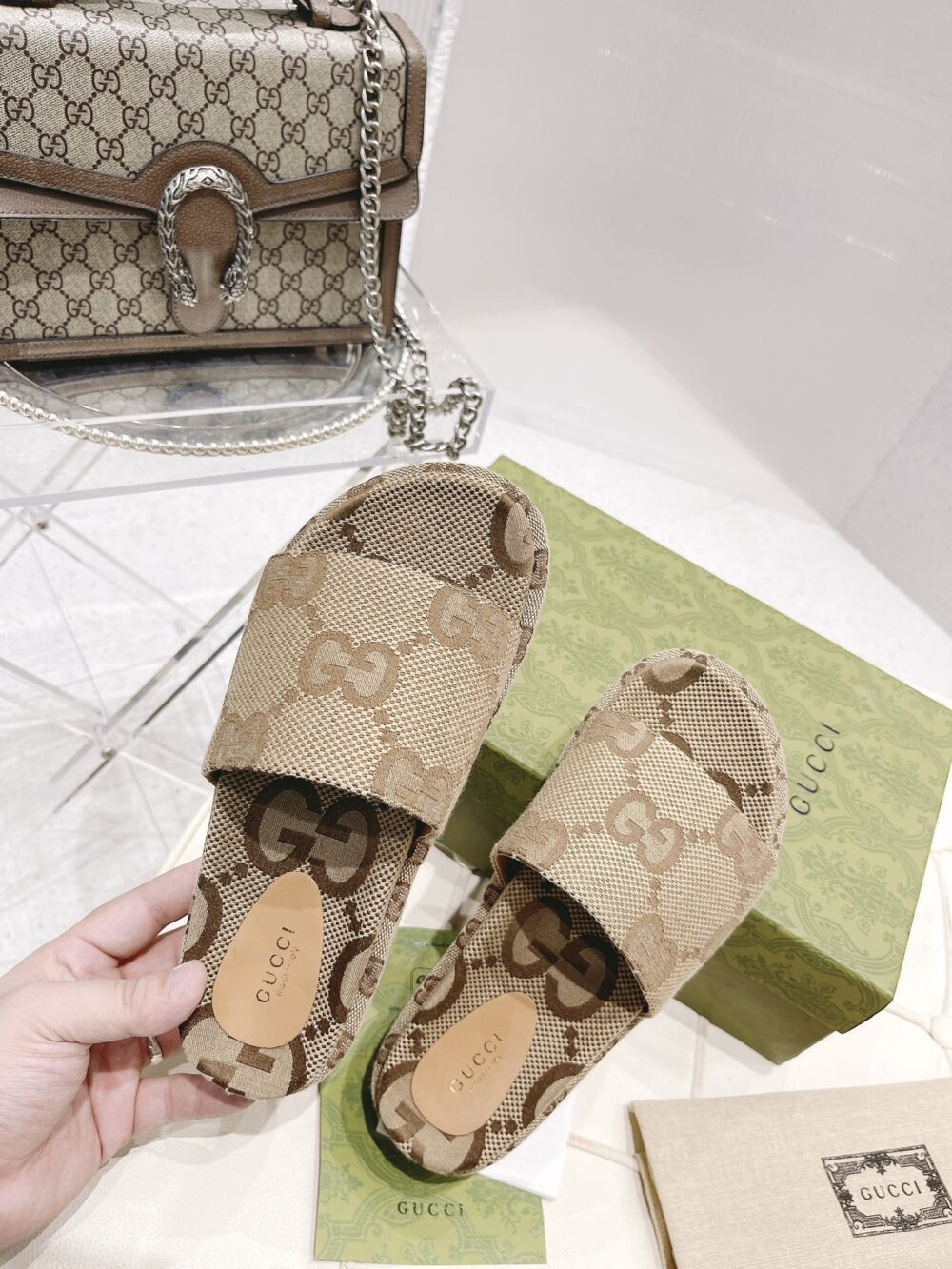 GUCCI WOMEN’S PLATFORM SLIDE SANDAL CAMEL 623212 UKO00 2580 - Image 6