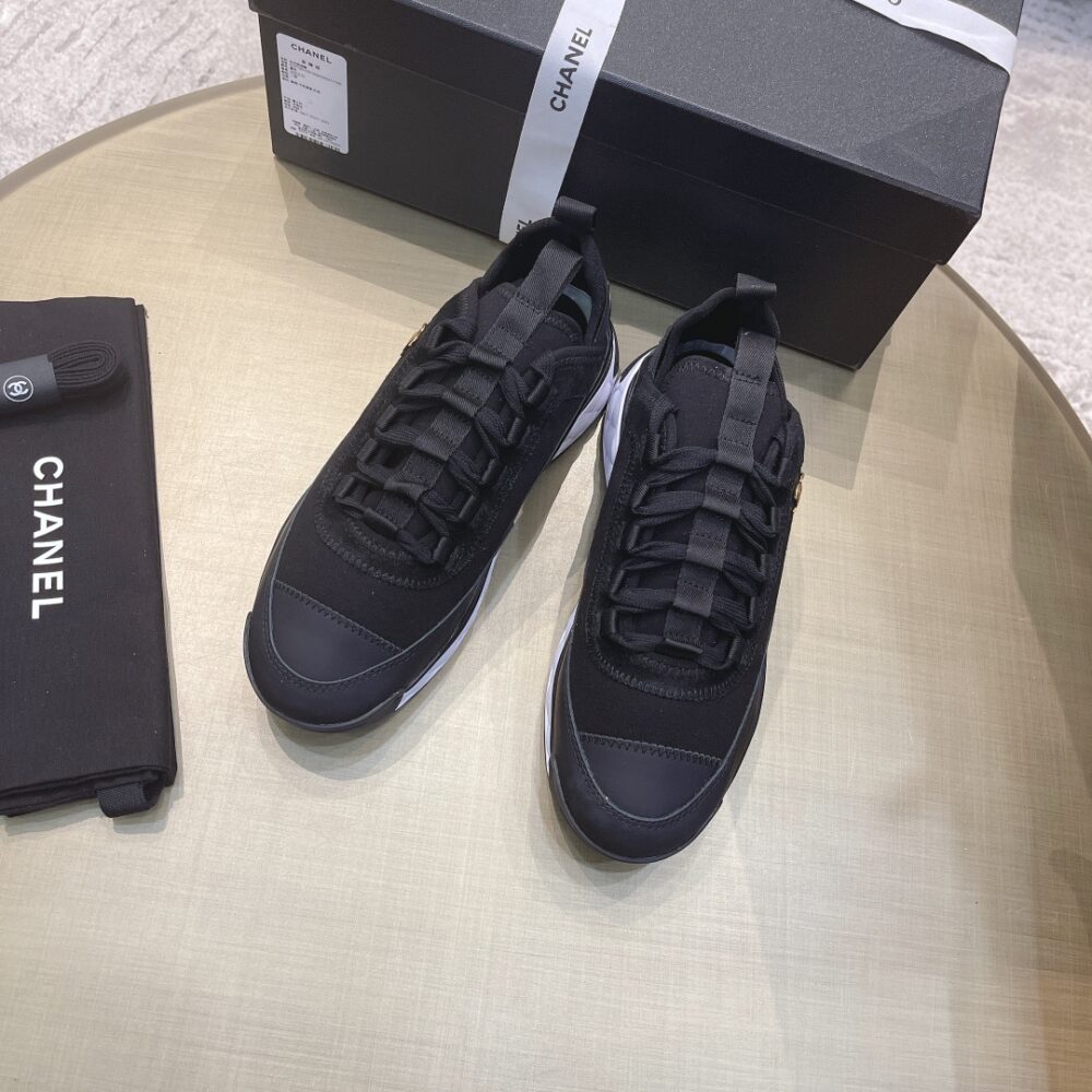 CHANEL LOGO LOW TOP TRAINER SNEAKER BLACK G35617 Y53646 94305 - Image 2