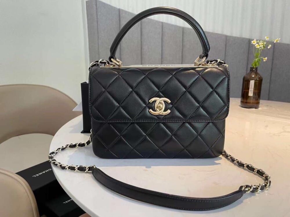 CHANEL FLAP BAG WITH TOP HANDLE BAG WITH GOLD METAL BLACK 25CM A92236 Y60767 94305 - Image 2
