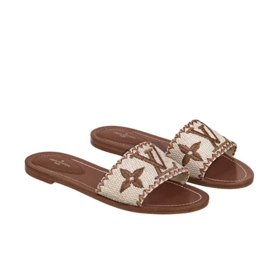 LOUIS VUITTON LOCK IT FLAT MULE COGNAC BROWN LEATHER 1A8SVI