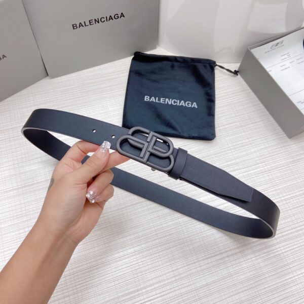 BALENCIAGA LARGE BLACK LEATHER BELT WITH BB BUCKLE 3CM - Image 7