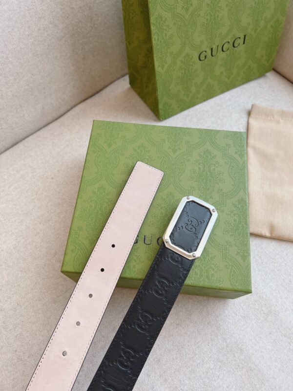 GUCCI BLACK SIGNATURE LEATHER BELT 3.5CM - Image 9