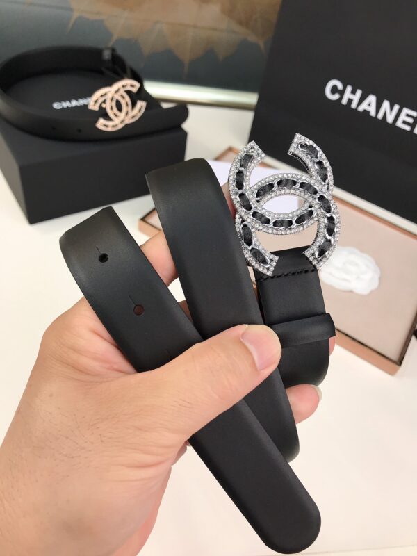 CHANEL GLASS PEARLS CRYSTAL SILVER BLACK BELT 28MM - Image 4