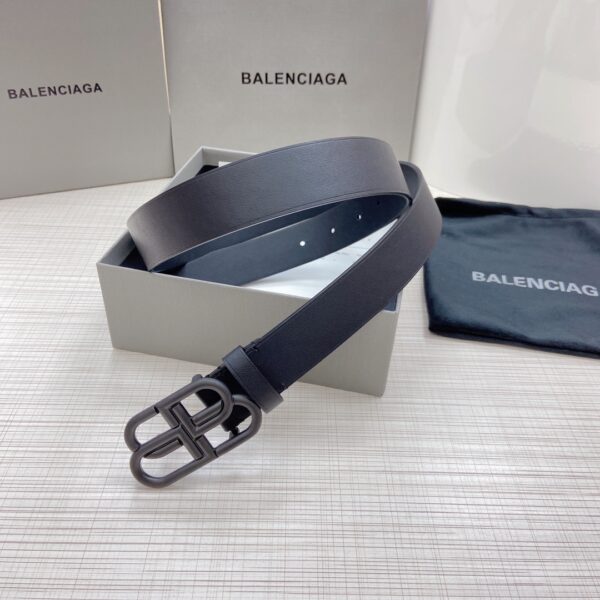 BALENCIAGA LARGE BLACK LEATHER BELT WITH BB BUCKLE 3CM - Image 4