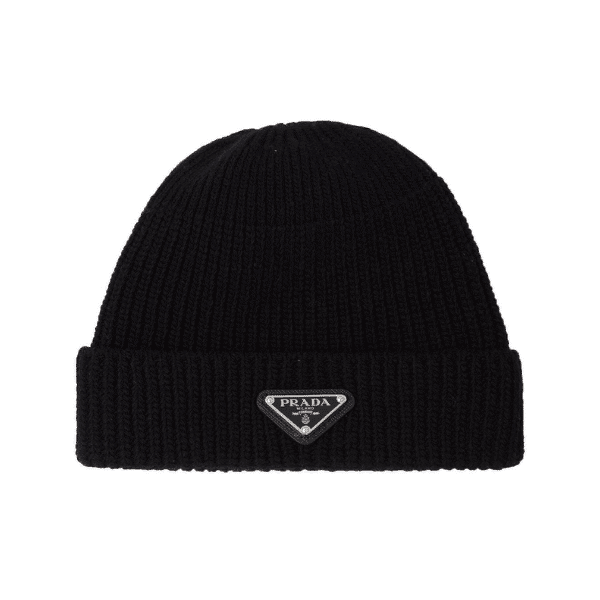 PRADA WOOL AND CASHMERE BEANIE SILVER BLACK