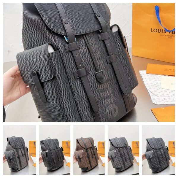 LOUIS VUITTON CHRISTOPHER MM BACKPACK MONOGRAM TAURILLON LEATHER BLACK 45CM M55699 - Image 7