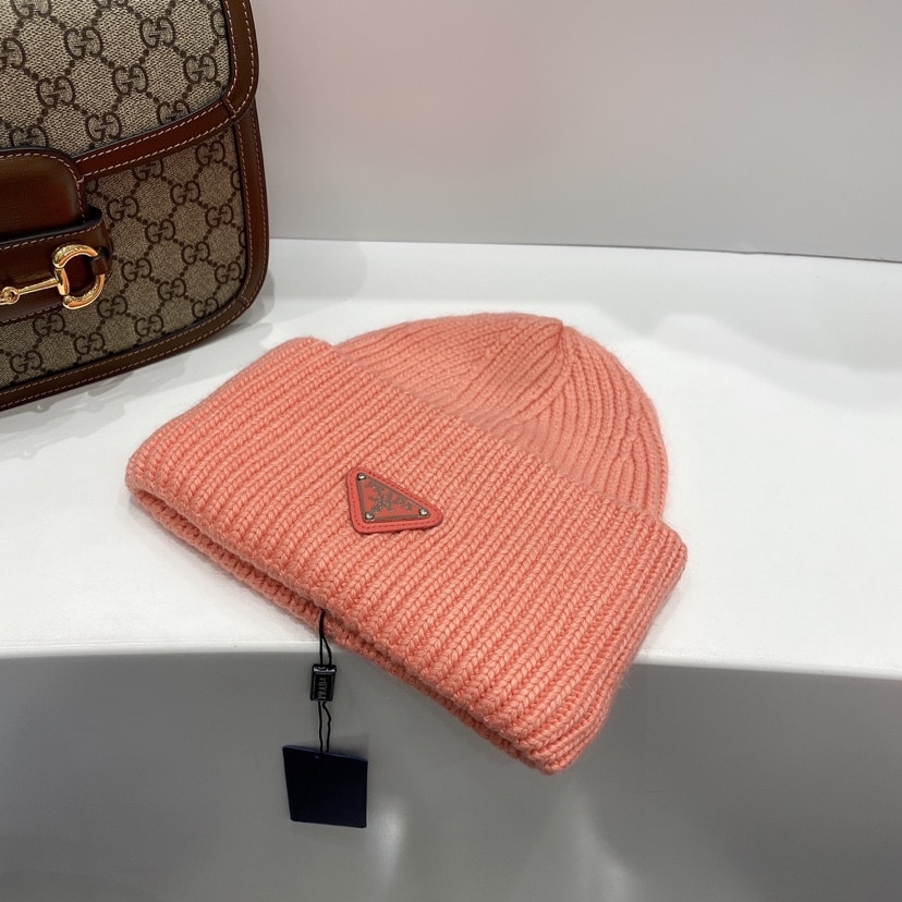PRADA WOOL AND CASHMERE BEANIE SLIVER PINK - Image 2
