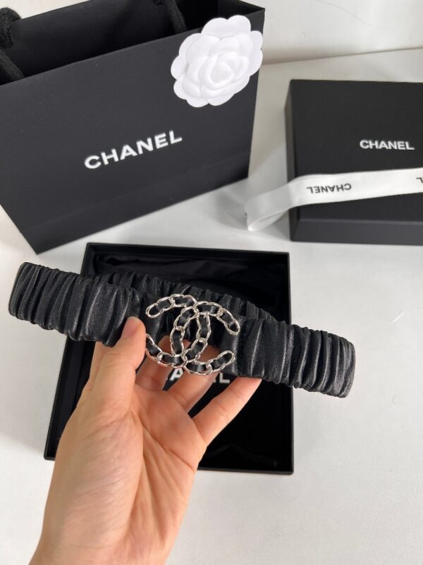 CHANEL CC ELASTIC BELT LEATHER WITH SILVER METAL 30MM - Image 6