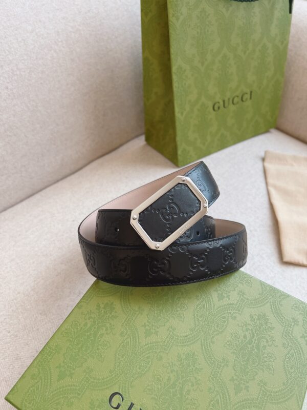 GUCCI BLACK SIGNATURE LEATHER BELT 3.5CM - Image 8