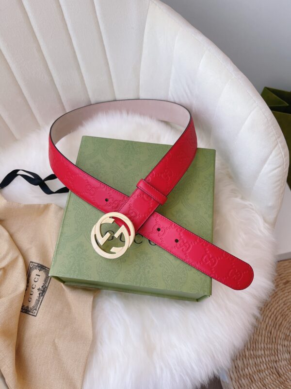 GUCCI MONOGRAM RED BELT GOLD METAL 3.5CM - Image 5