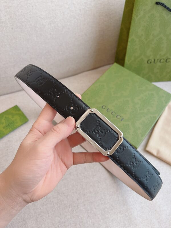 GUCCI BLACK SIGNATURE LEATHER BELT 3.5CM - Image 5