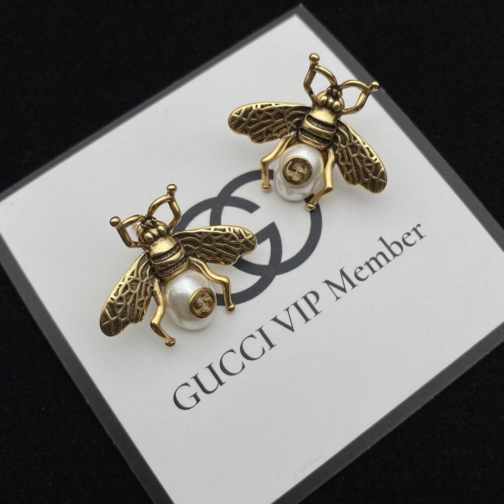 GUCCI GG BEE PEARL GOLD EARRINGS - Image 4