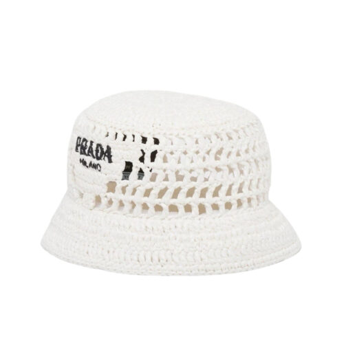 Prada Crochet Bucket Hat Raffia White 1HC137 2A2T F0009